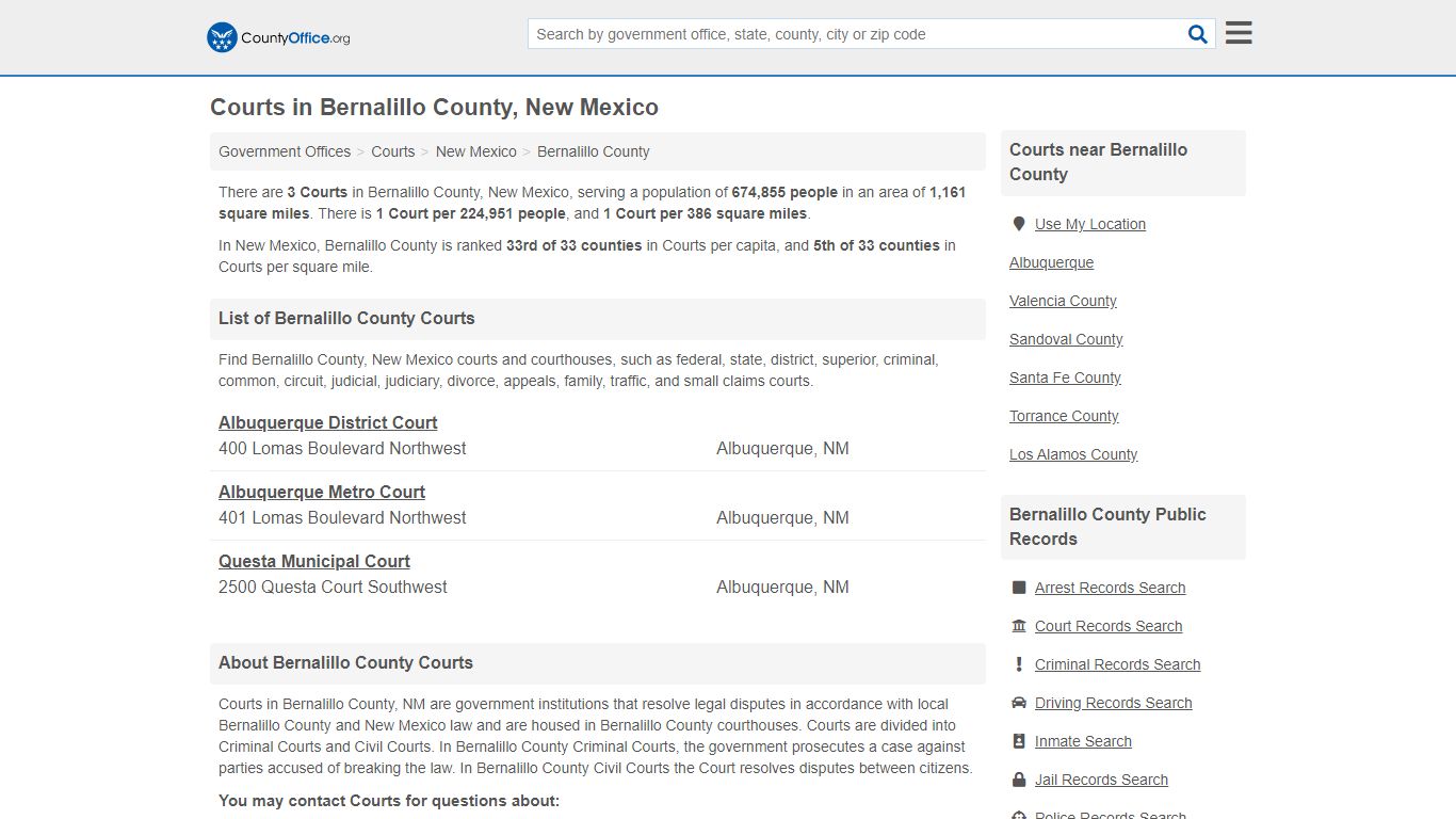 Courts - Bernalillo County, NM (Court Records & Calendars)