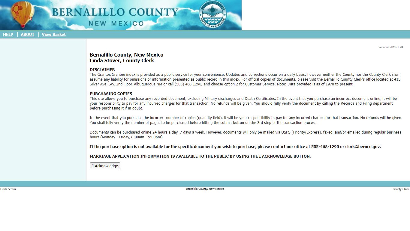 Bernalillo County Clerk's Document Search site