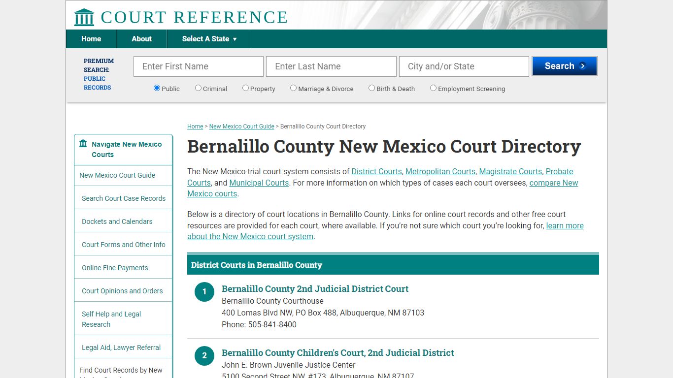 Bernalillo County New Mexico Court Directory ...